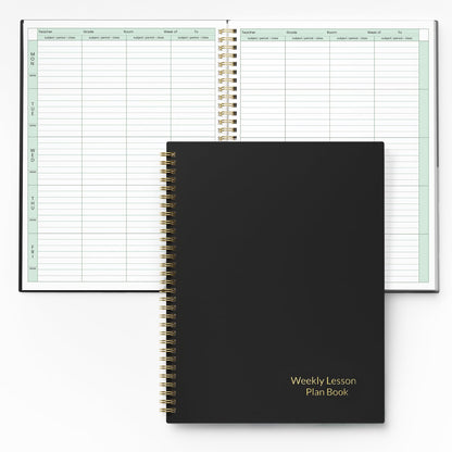 SUNEE 8 Period Teacher Lesson Plan Book - Days Vertically, Undated Teacher Planner 2026-2027 Academic Year, 8.5 x 11 Inch, 104 Pages/52 Sheets (40 Weeks), Waterproof Plastic Cover, Back Pocket, Black