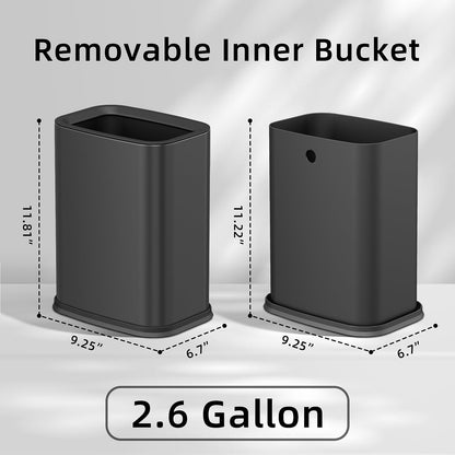 KHMMGK 2.6 Gal Black Bathroom Trash Can,Metal Waste Baskets with Removable Inner Bucket,Small Office Garbage Can