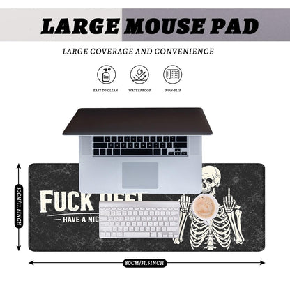 Funny Skeleton Mouse Pad Gothic Sarcastic Skull Halloween Extended Mousepad Waterproof Stitched Edges Rubber Base Non-Slip Deskmap Computer Keyboard Mat 31.5x11.8 Inch