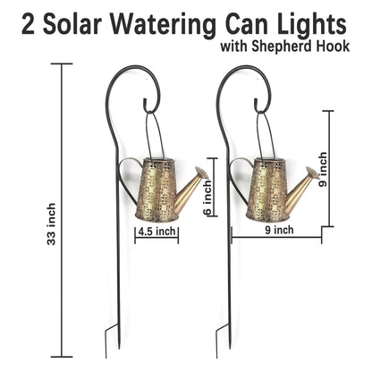 2 Pack Solar Watering Can Lights with Shepherd Hook,Solar Powered Watering Can Light, Waterproof Outdoor Garden Hanging Decoration(Classic).