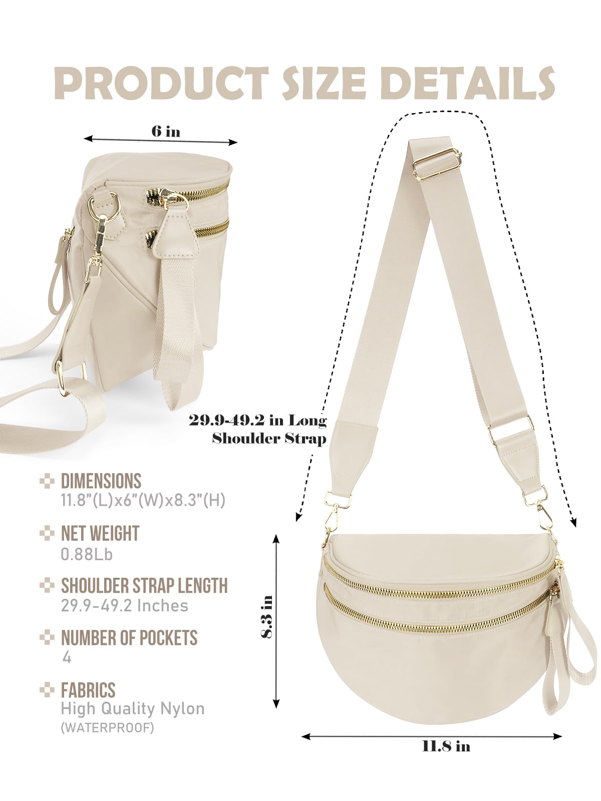 Pure Colour Crossbody Bag Bum Bag for Women,Spacious Purse Fanny Packs Belt Bag,Oversized Bum Bag (Colour Bum Bag-Beige)