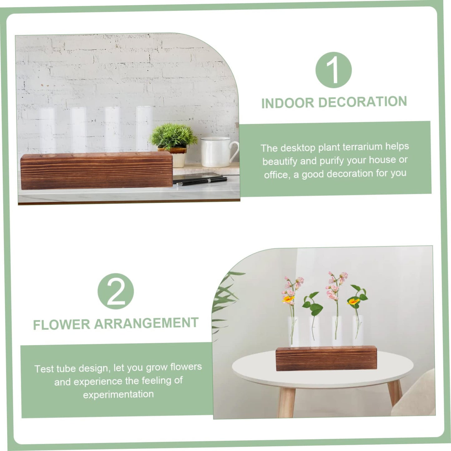 FUNOMOCYA Creative Hydroponic Glass Vases Wooden Stand Plant Terrarium for Home Decoration for Indoor Gardening for Plant Lovers 1 Set