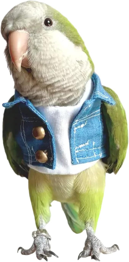 Bird Costume Bird Diaper Flight Suit Bird Jeans Fake Two Pieces Bird Clothes Cosplay Photo Prop for Parrots Lovebird Parakeet Cockatiel Small Animals Apparel (with Diaper,Green-cheeked Conure)