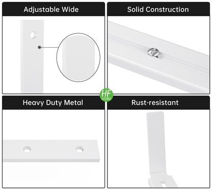 HFHOME 4 PCS Adjustable Planter Box Brackets (6 to 12.5 in), Universal Window Box Brackets, Heavy Duty Metal Flower Box Wall Mounting Hooks for Balcony, Fences, Patio, and Garden - White