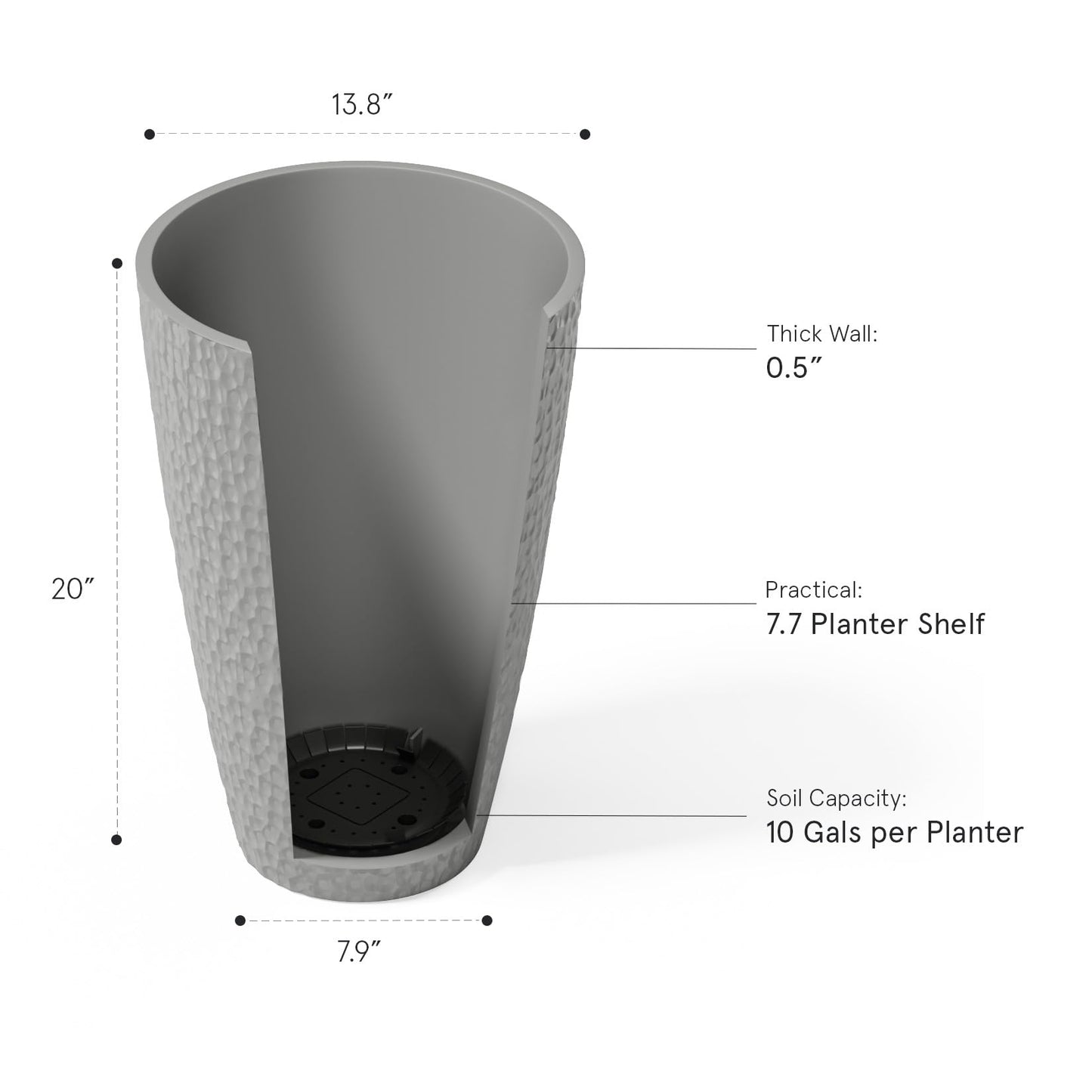 LA JOLIE MUSE 20 inch Tall Planters Set of 2, Tall Round Planters for Outdoor Plants, Grey Flower Pots for Front Door,Patio and Deck,Honeycomb.