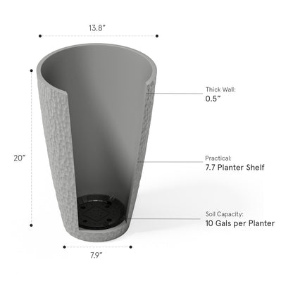 LA JOLIE MUSE 20 inch Tall Planters Set of 2, Tall Round Planters for Outdoor Plants, Grey Flower Pots for Front Door,Patio and Deck,Honeycomb.