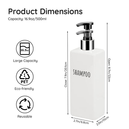 Segbeauty Square Soap Dispenser Refillable, 3pcs 16.9oz Plastic Pump Bottles, 500ml Empty Reusable Modern Bathroom Kitchen Liquid Container Set for Dispensing Shampoo Conditioner Body Soap White