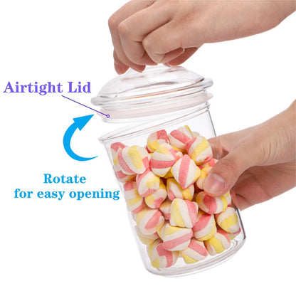 DEAYOU 4 Pack Clear Plastic Apothecary Jars, Plastic Storage Jar Canister with Airtight Lid, Cotton Ball Holder Bathroom, Candy Cookie Container Organizer for Bath Salt, Vanity, 33 Oz/23 Oz/13 Oz
