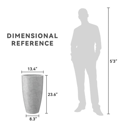 Kante 23.6" H Natural Concrete Tall Planters (Set of 2), Large Outdoor Indoor Decorative Plant Pots with Drainage Hole and Rubber Plug, Modern Style for Home and Garden