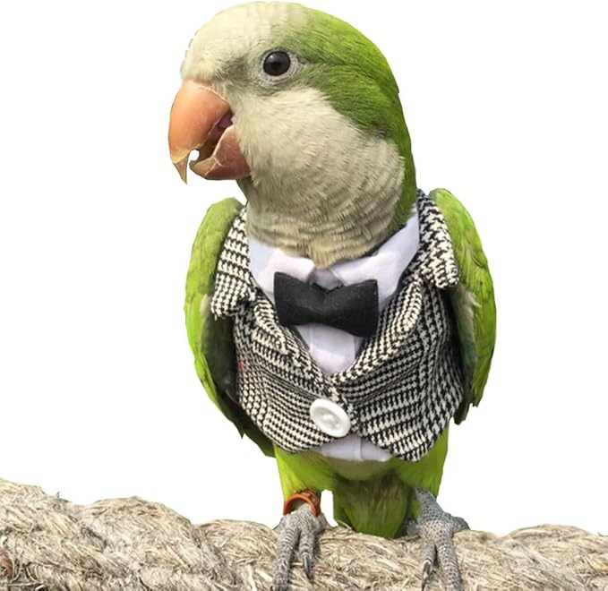 Bird Clothes Birds Flight Suit,Tuxedo Business Suit for Parrots African Greys Parakeet Cockatiel Sun Conure Christmas Party Birthday Cosplay Photo Prop Small Animals Apparel (XS,Grid Suit)
