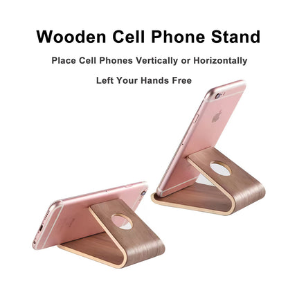 SixWeKit Wooden Cell Phone Stand, Universal Mobile Phone Holder Stand Non Slip Stable Desktop Phone Stand for iPhone, iPhone13,Samsung Galaxy Smartphones, iPad, Tablets Facetime Holder for Desk