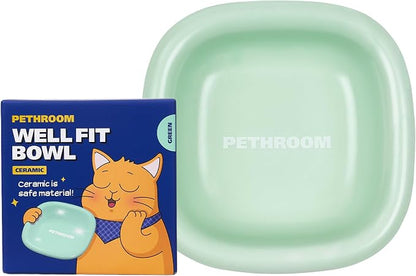 PETHROOM Well Fit Dog Bowl – Durable Ceramic Cat & Dog Food and Water Bowl, Stable & Non-Slip Silicone Base, Easy to Clean, 6.2 × 6.2 × 2.0 in, Green