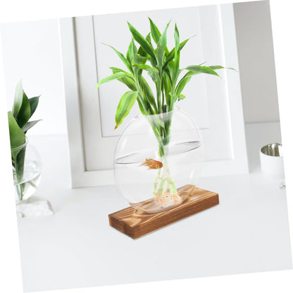 BESPORTBLE 2pcs Hydroponic Plant Propagation Vessels with Wooden Stand, Glass Containers for Home and Office, Plant Terrariums for Shelf Display and Indoor Gardening