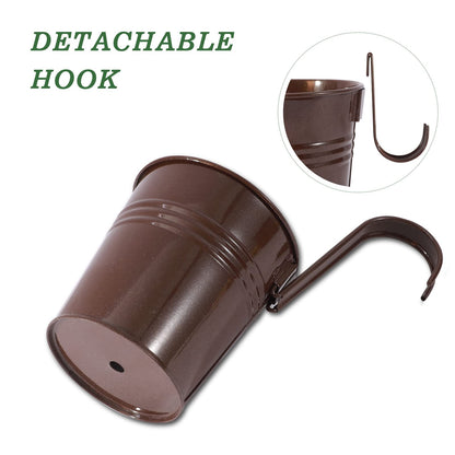 HowRU Metal Iron Flower Pots for Railing Fence Hanging Bucket Pots(5 Pcs) and Hanging Flower Pots Metal Iron Bucket Planter(10 Pcs) (Bronze)
