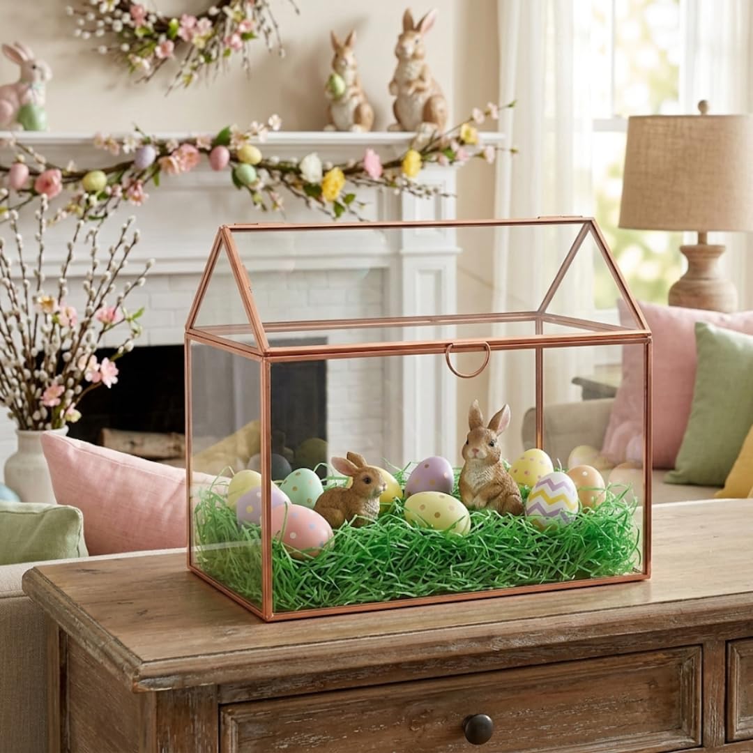 D'Eco Glass House Centerpiece (10x6x8)- Tabletop Planter Terrarium- Spring Home Decor & Wedding Letterbox - Fill with Succulents, Cacti, Air Plants, Moss, Flowers for Plant Lovers