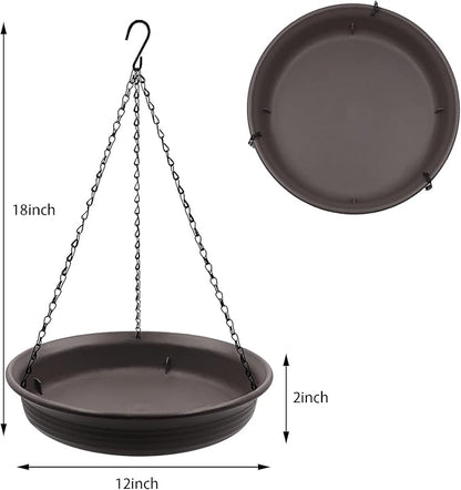 12 Inch Hanging Bird Bath and Feeder With Hook and Chain for Outdoor Garden Yard Patio