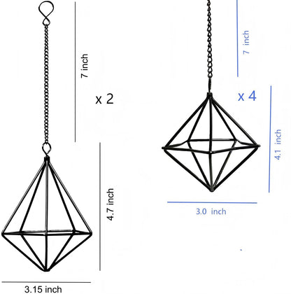 PUDAPU Clearance 6 Pack Hanging Metal Air Plant Holders with Chain, Black Geometric Tillandsia Air Plant Hanger Cages, 2 Styles Mini Iron Air Plants Live Holders for Home Office Garden Decor