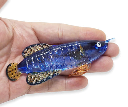 WitnyStore 4" Dark Blue Yellow Arowana Fish Artistic Blown Glass Figurine Premium Hand-Blown Statue Tabletop Decoration Unique Collectible for Adult Collectors Handcrafted Elegant Home Room Decor