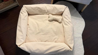 Rectangular Natural Cotton Canvas Dog Bed with Raw Cotton Insert – Eco Friendly Pet Bed with Removable Washable Cover, Breathable Cushion for Dogs & Cats (Natural, XXX Large 53" × 40" × 8")