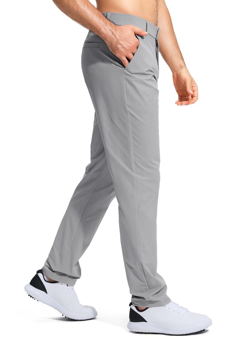 Pudolla Men's Golf Pants Stretch Classic Fit Work Dress Pants 30 Lightweight Quick Dry Casual Slacks Trousers with Pockets(Light Grey 34Wx30L)