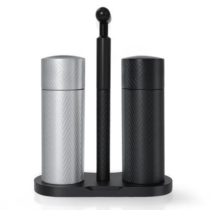 ARKNOAH Salt and Pepper Grinder Set 2-Pack with Stand, Adjustable Coarseness Mill - Aerospace Aluminum Body, Stainless Steel & Ceramic Core, Refillable Spice Grinders for Kitchen & BBQ