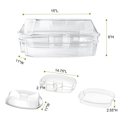 IVYHOME 3-Tier Chilled Serving Tray with Lid, 15" Fruit Ice Serving Platter with 4 Compartments, Shrimp Cocktail Serving Dish, Divided Serving Bowl for Parties