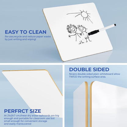 Nicpro 12 x 16 inches Lapboard Small Dry Erase Lap Board Double Sided with 3 Water-Based Pens Learning Mini Whiteboard Portable for Kid Student and Classroom Use