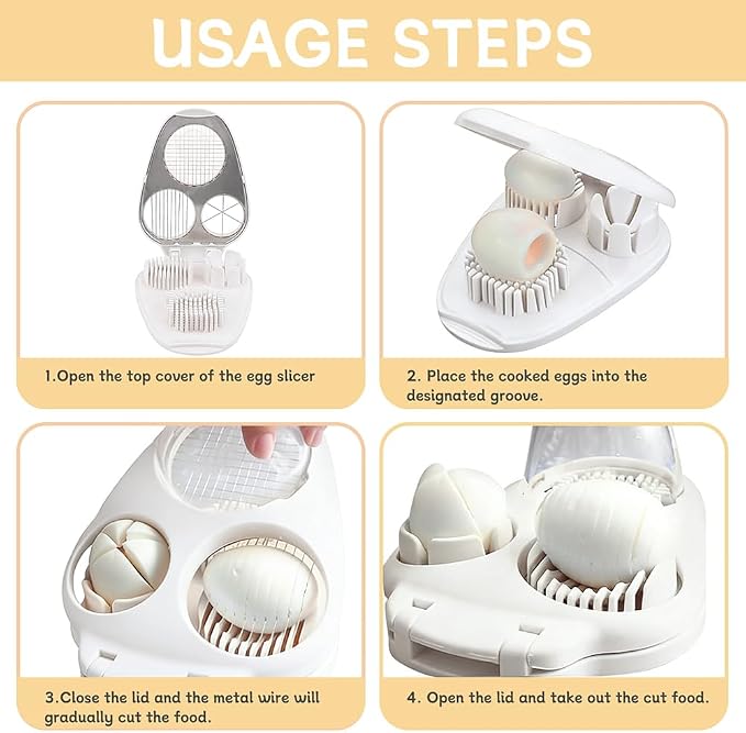 Egg Slicer for Hard Boiled Eggs, 3-in-1 Dicer with Multiple Cutting Modes, Egg Slicer Kitchen Gadget for Strawberry, Grape, Cherry(COLOR:White)