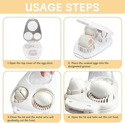 3 in 1 Boiled Egg Slicer, Manual Egg Cutter with 3 Slice Modes, Stainless Steel Kitchen Gadget for Hard Boiled Eggs, Butter, Strawberry, Tomato, Cheese, Easy to Clean & Store (COLOR:White)