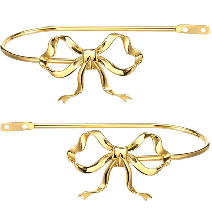 2PCS Metal Bow Curtain Holdbacks Gold Wall Mounted Curtain Hold Backs, 7.5 x 3.6 x 2.5 in Heavy Duty Zinc Alloy Wall Mounted Hooks, Decorative Tiebacks, Multipurpose Hangers for Living Room Bedroom