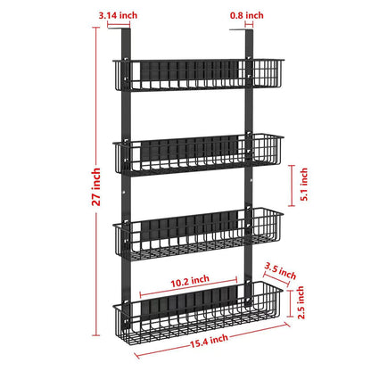 4 Tier Magnetic Spice Rack | Strongly Magnetic Spice Shelf with Utility Hooks | Refrigerator Spice Storage | Kitchen Storage Rack for Placing Seasoning Bottles, Plastic Wraps or Garbage Bags (Black)