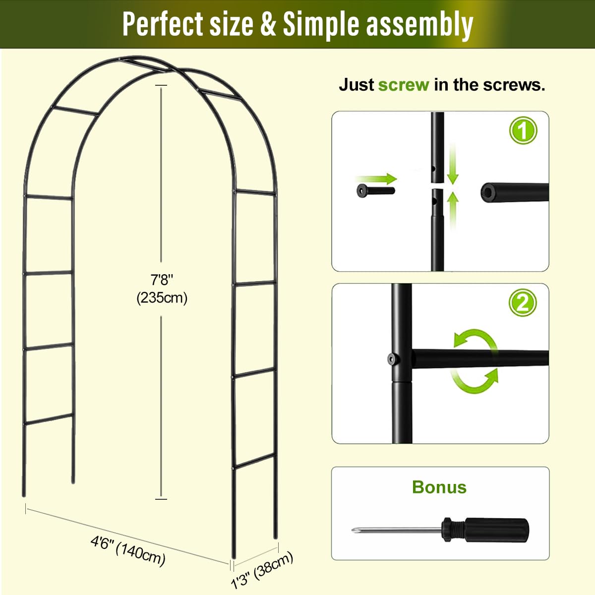 Galvanized Metal Garden Arbor,7.6ft H x 4.6ft W,Rust-Resistant Heavy-Duty Garden Arch Trellis for Climbing Plants Vines Roses, Ideal for Weddings, Bridal Events, Halloween, Christmas & Outdoor Decor