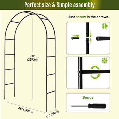 Galvanized Metal Garden Arbor,7.6ft H x 4.6ft W,Rust-Resistant Heavy-Duty Garden Arch Trellis for Climbing Plants Vines Roses, Ideal for Weddings, Bridal Events, Halloween, Christmas & Outdoor Decor