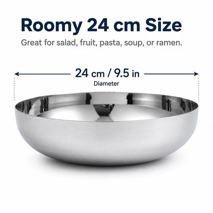 IMIKEYA Stainless Steel Serving Bowl 9.5 Inch Round Food Mixing Bowl for Salad Fruit Soup Pasta Ramen Basin Kitchen Accessory Home Decor