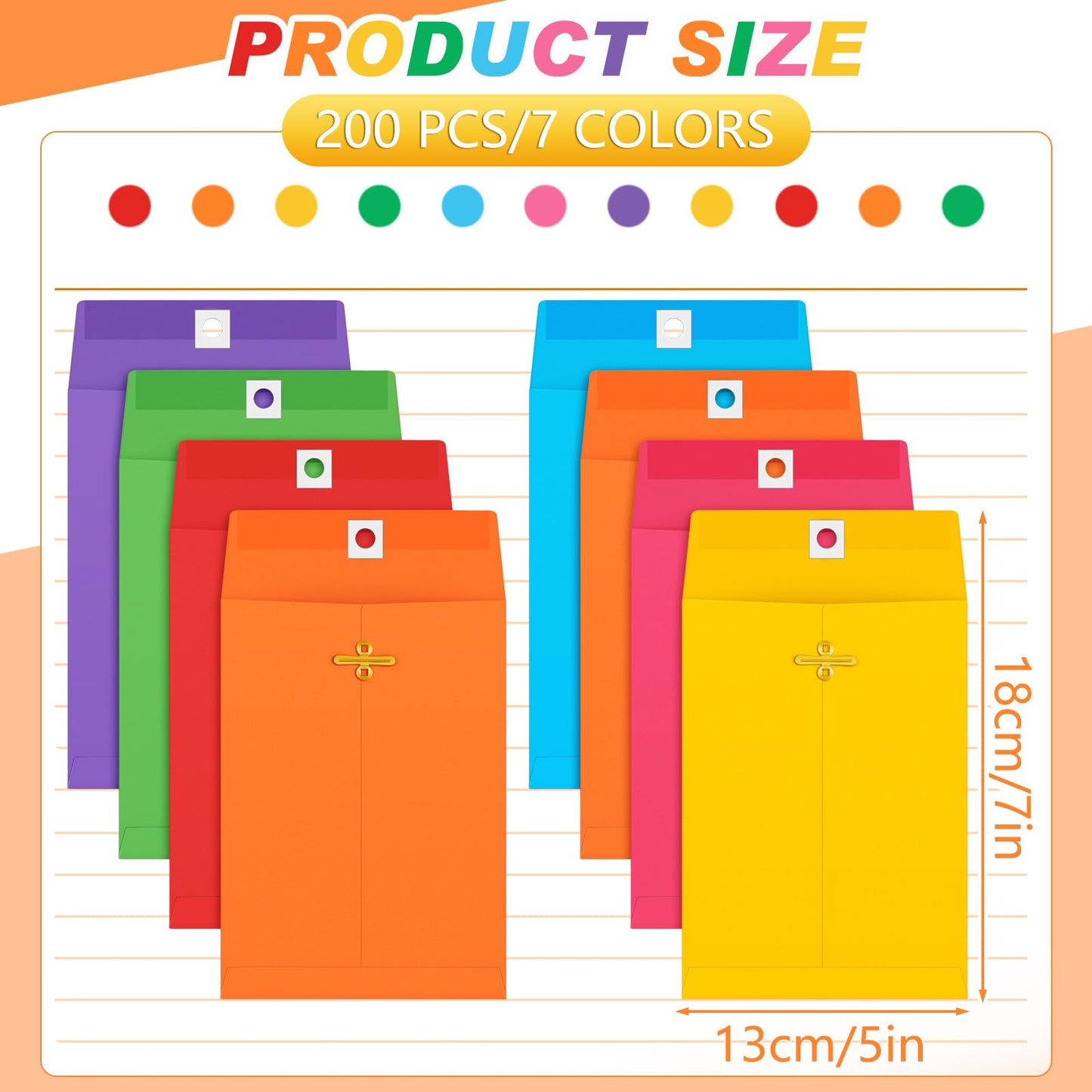 Geyee 200 Pcs 5 x 7" Clasp Manilla Envelopes Gummed Clasp Closure 28 lb Kraft Paper Envelopes for Storing or Mailing Home Business Office (Multicolor)