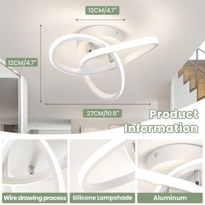 CANEOE Modern Led Ceiling Light Fixtures,4500K Daylight White Semi Flush Mount Hallway Ceiling Light for Bedroom Bathroom Kitchen Balcony Laundry Room Stair Ceiling Lamp Curved Design (White, 4500K)