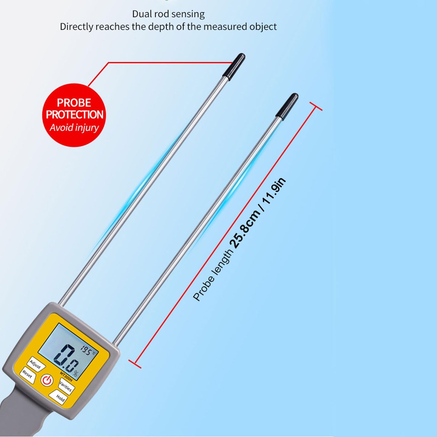 Hay Moisture Tester, Portable Hay Moisture Meter with Probe & Backlight LCD Display for Hay, Froage Grass, Leymus Chinensis, Alfalfa and Other Hays Moisture Testing