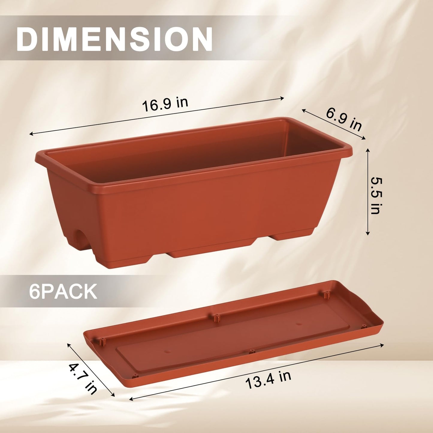 CADUKE 6 PCS Railing Planter Boxes, Planter Boxes with Adjustable Bracket, 17 Inch Deck Rail Planters for Outdoor Plants, Flower Pots for Balcony Garden Decor, Red