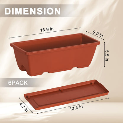 CADUKE 6 PCS Railing Planter Boxes, Planter Boxes with Adjustable Bracket, 17 Inch Deck Rail Planters for Outdoor Plants, Flower Pots for Balcony Garden Decor, Red
