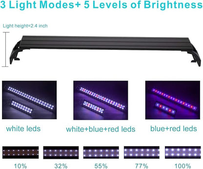 hygger 14W Full Spectrum Aquarium Light with Aluminum Alloy Shell Extendable Brackets, White Blue Red LEDs, External Controller, for Freshwater Fish Tank (18-24 inch)