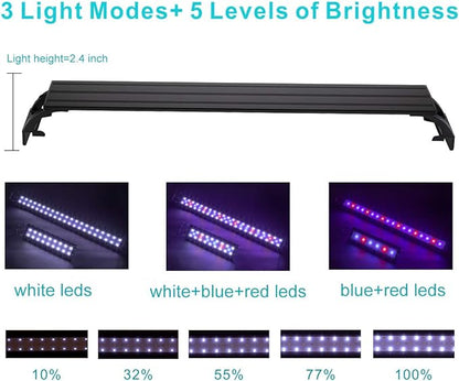 hygger 20W Full Spectrum Aquarium Light with Aluminum Alloy Shell Extendable Brackets, White Blue Red LEDs, External Controller, for Freshwater Fish Tank (30-36 inch)