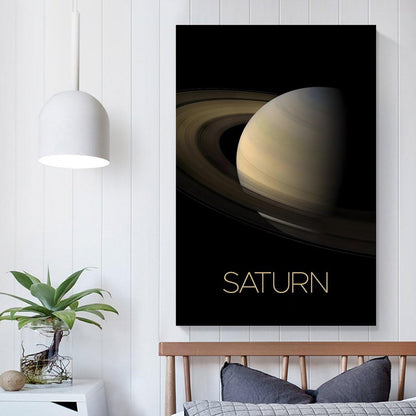 XIAOLOUTINYU Solar System Canvas Wall Art - Saturn Planet Space Poster for Kids Room Bedroom Classroom, STEM Educational Astronomy Decor, Science Gift for Boys Girls Teens, 16x24 Inch Unframed
