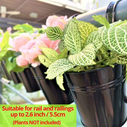 LaLaGreen Bundle- 10 Pack, 6 Inch + 10 Pack, 11.8 Inch Black Metal Pot Wall Mount Window Hanging Plant Box Bucket with Hook Farmhouse Style Outdoor Garden Railings Balcony Deck Porch Patio Boho Decor