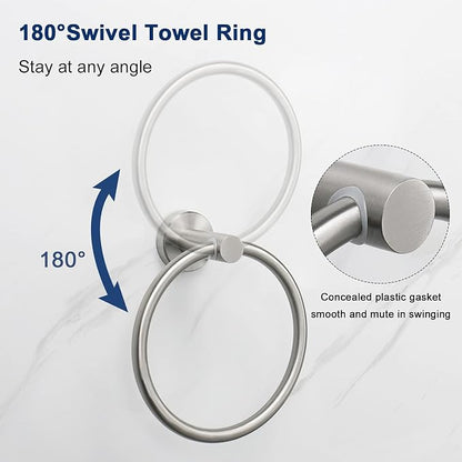 NearMoon Bath Towel Ring, Bathroom Hardware Accessories-Thicken Stainless Steel Hand Towel Holder for Bathroom, Modern Round Towel Hanger Wall Mounted (Brushed Nickel, 4 Pack)