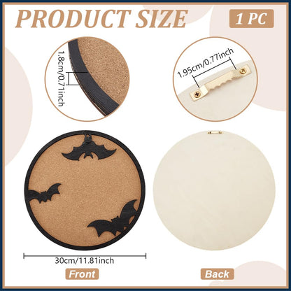 BENECREAT Round Cork Boards, Bats Pin Display Board, 11.8x0.7inch Bulletin Board Brooch Jewelry Display Cork Tray for Brooch Pin Storage, Halloween Decor