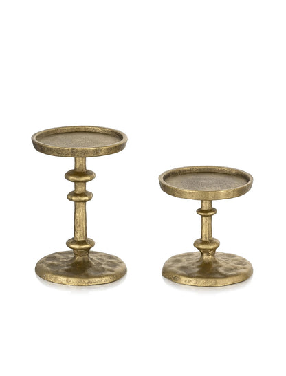 NUPTIO Gold Candle Holders for Pillar: Antique Brass Cast Iron Candleholder for 3 Inch Pillars -Heavy Metal Candle Stand for Christmas Party Table Decor