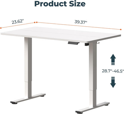 Adjustable Stand Up Desk with Memory Preset, Standing Desks 40 x 24 Inch Electric Home Office Desk Computer Workstation, Splice White Top + White Frame