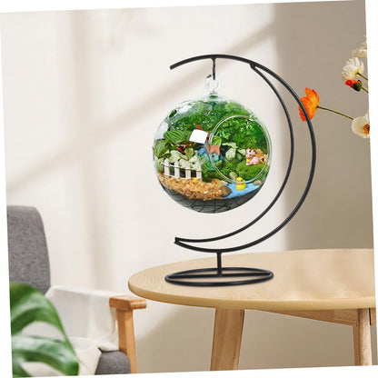 SEWACC Ornament Display Stand Moon- shape Iron Hanging Stand Rack Holder for Hanging Globe Air Plant Terrarium for Christmas Ornament and Home Wedding Decor