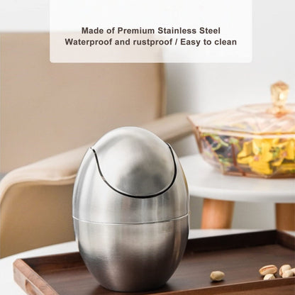 Tyenaza Mini Trash Can, Egg-Shaped Stainless Steel Countertop Garbage Bin, Mini Desk Can with Swing Lid for Office Desk, Coffee Table, Vanity Tabletop, Bedroom