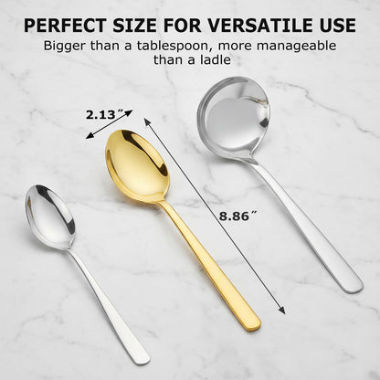 Serving Spoon x 2,Slotted Serving Spoon x 2,Serving Forks x 2,RTT 9 Inch Stainless Steel Catering Serving Utensils for Party Buffet Dinner Banquet Kitchen Basics (Golden Titanium Finish)